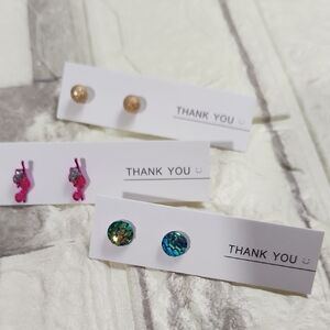 Colorful Earring 3 Pair Gold, Pink, and Blue Accents